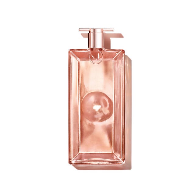 Refect Beauty Lancome Idole L'Intense Eau de Parfum in a slim, rose gold glass bottle with a modern rectangular design.