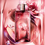 Refect Beauty Lancome Idole Power Intense perfume bottle surrounded by artistic rose and apple floral imagery