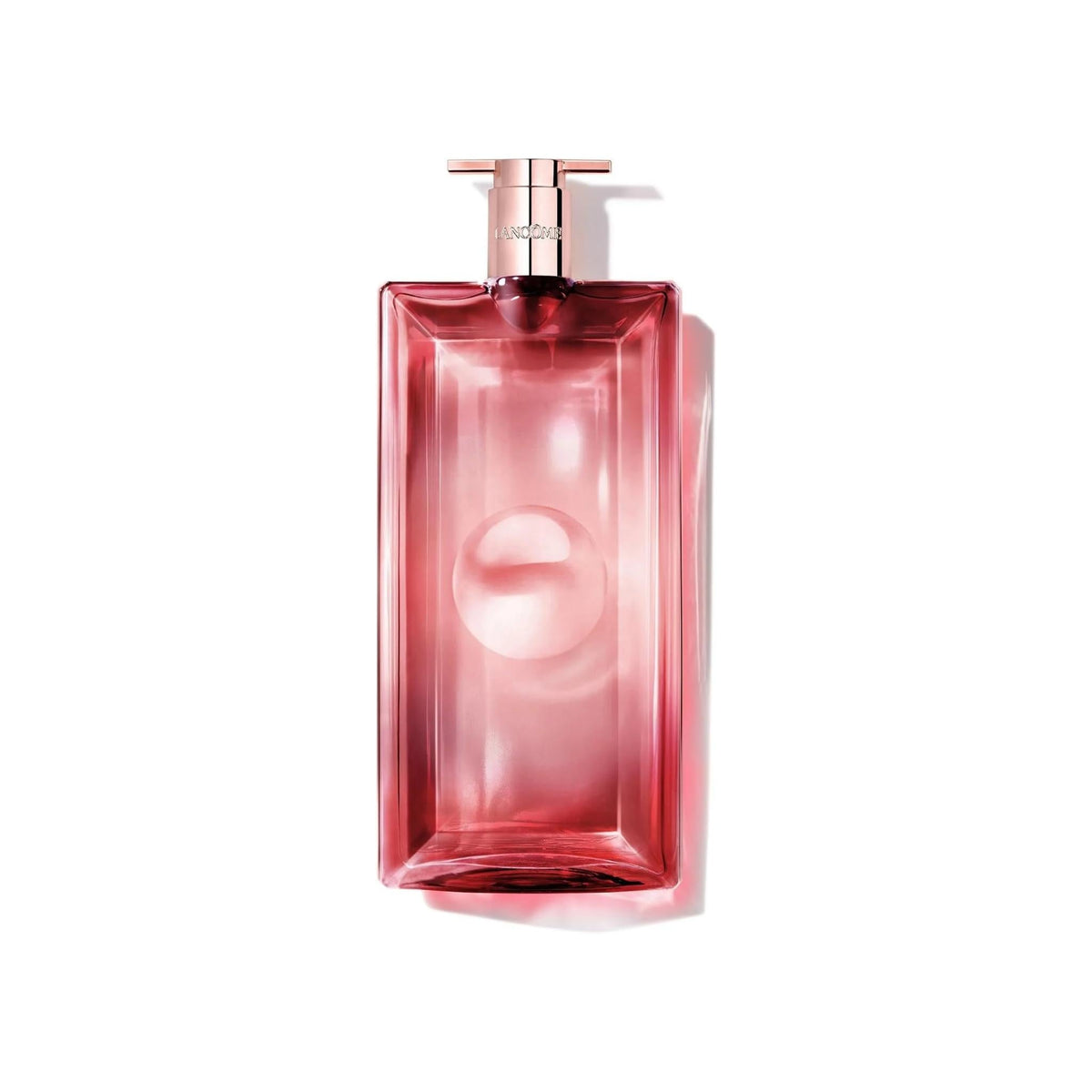 Refect Beauty Lancome Idole Power Intense eau de parfum in a slim, rectangular pink glass bottle with rose gold cap.