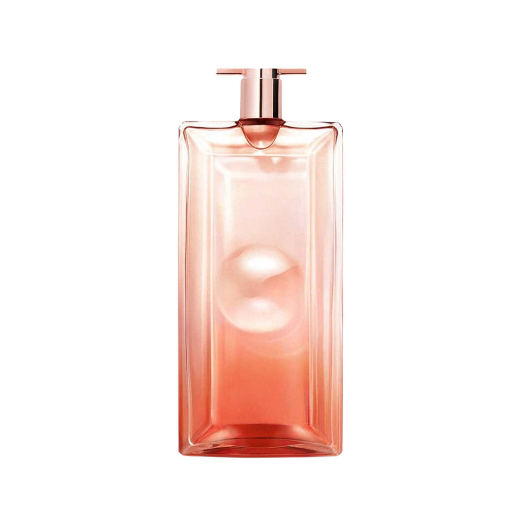 Refect Beauty Lancôme Idôle Now Eau de Parfum in a sleek, tall, rose-gold tinted glass bottle with a metallic cap.