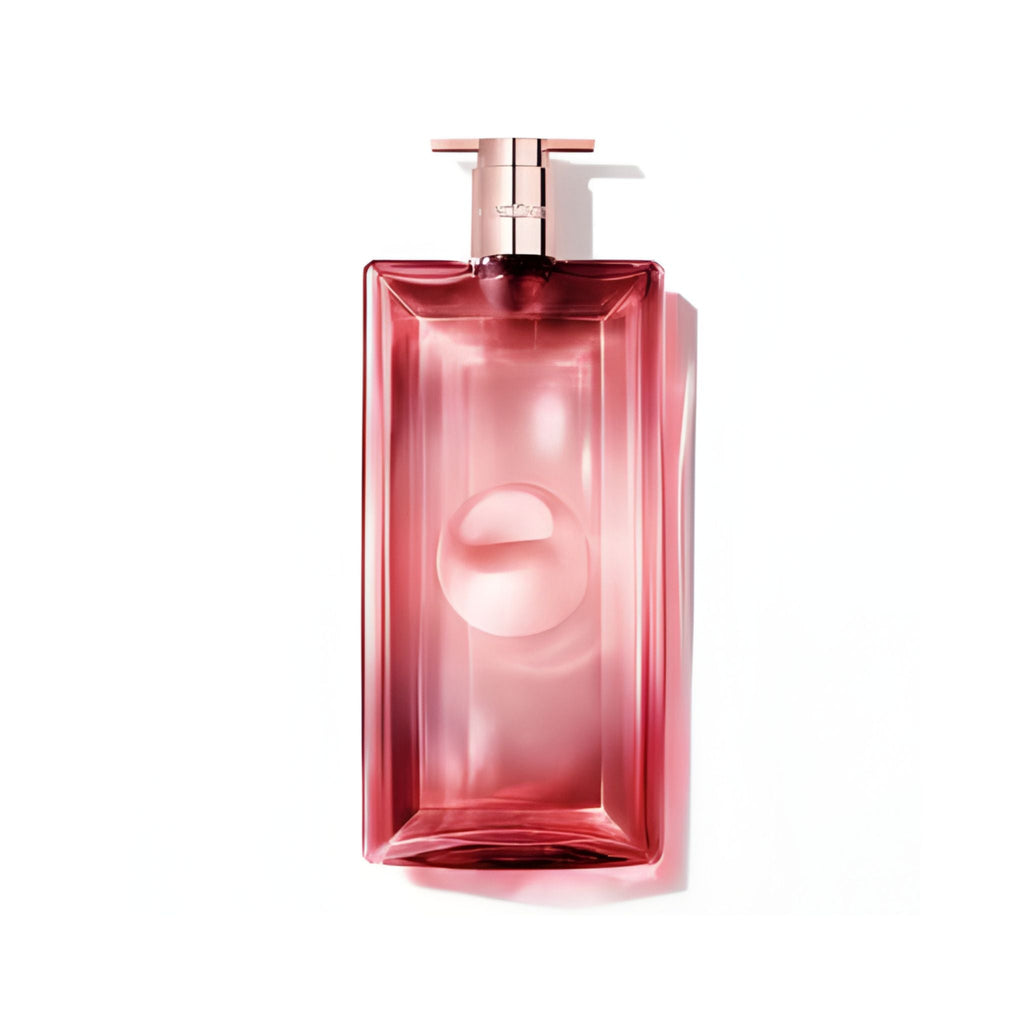 Refect Beauty Lancome Idole Power Intense eau de parfum in a slim, rectangular pink glass bottle with rose gold cap.