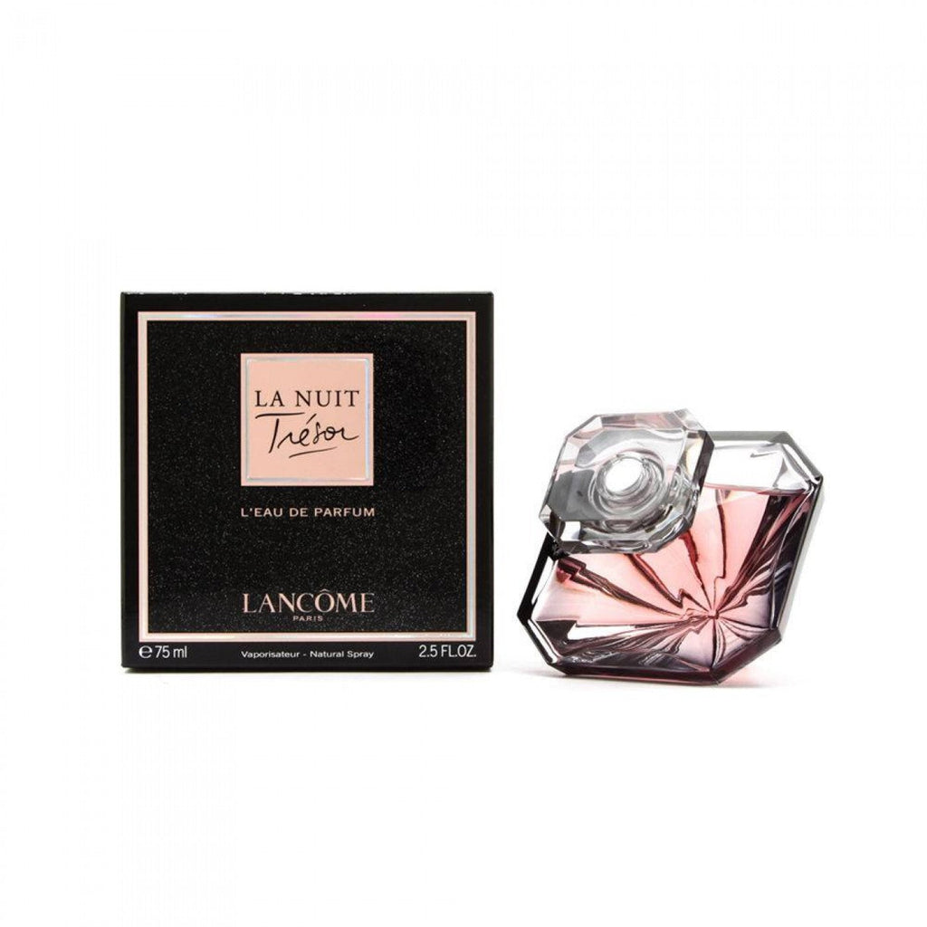 Refect Beauty Lancome La Nuit Tresor Eau de Parfum bottle with its black presentation box on a white background