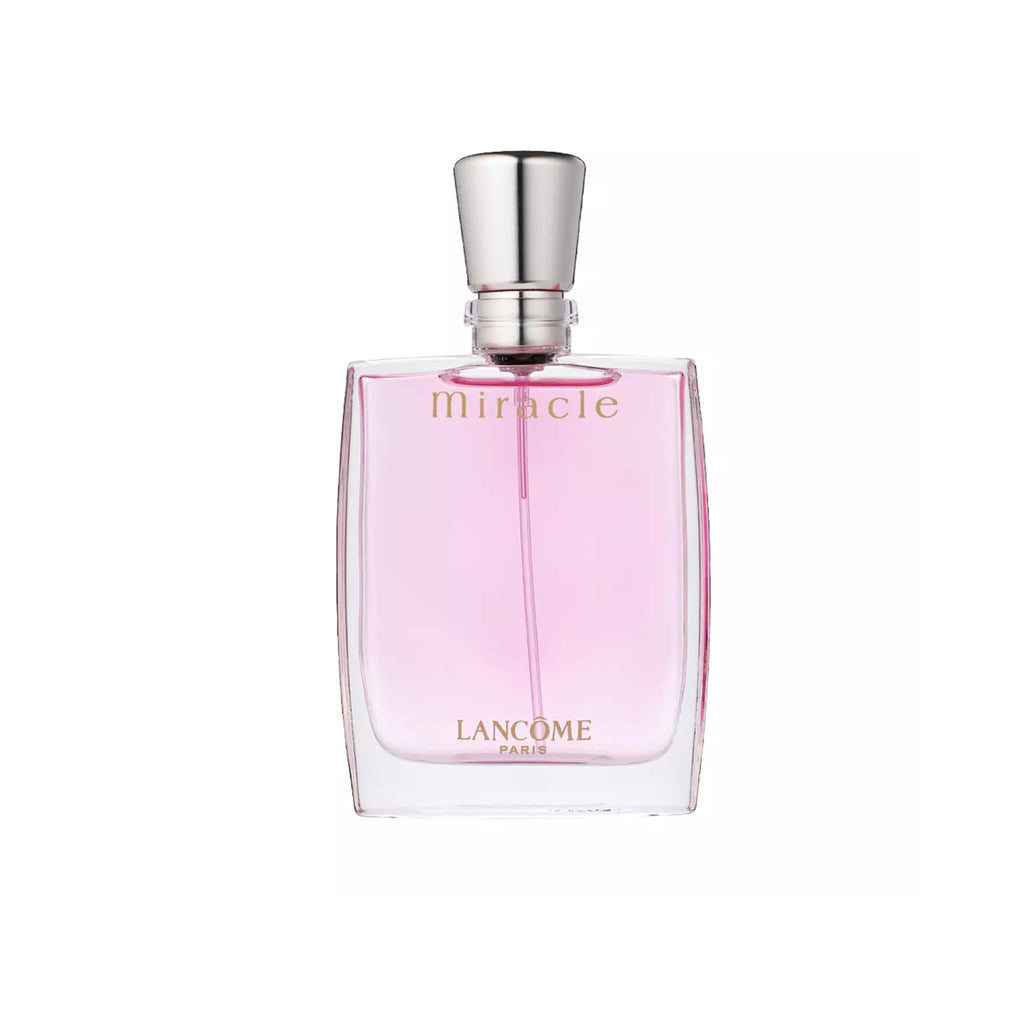 Refect Beauty Lancome Miracle Eau de Parfum in a clear glass bottle with light pink fragrance and silver cap