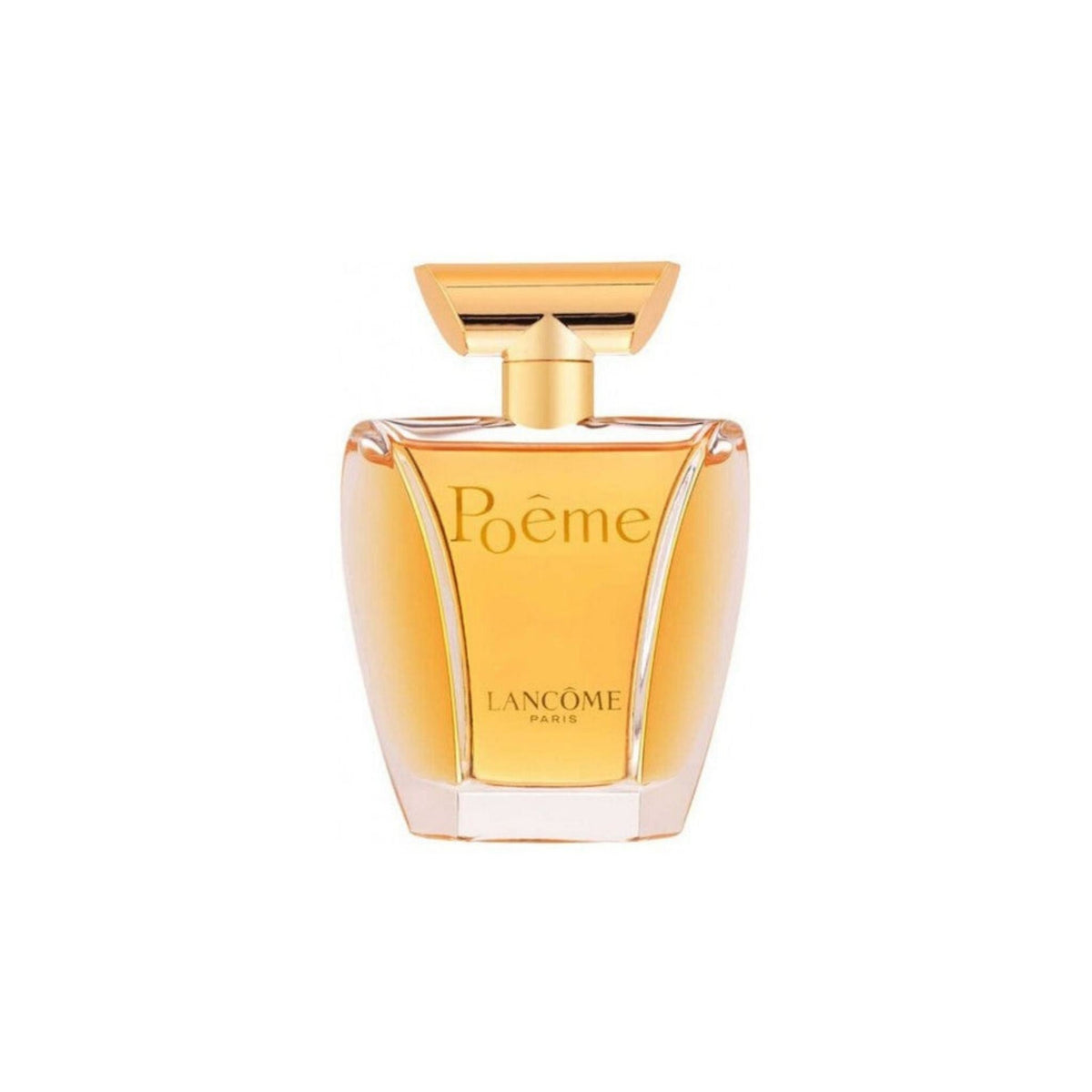 Refect Beauty Lancome Poeme Eau de Parfum in a clear glass bottle with a gold cap and amber liquid
