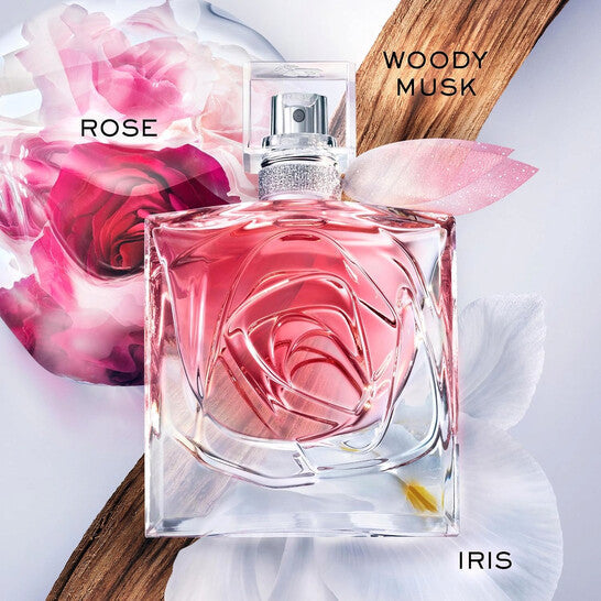 Refect Beauty Lancome La Vie Est Belle Rose Extraordinaire perfume bottle with rose, woody musk, and iris accents