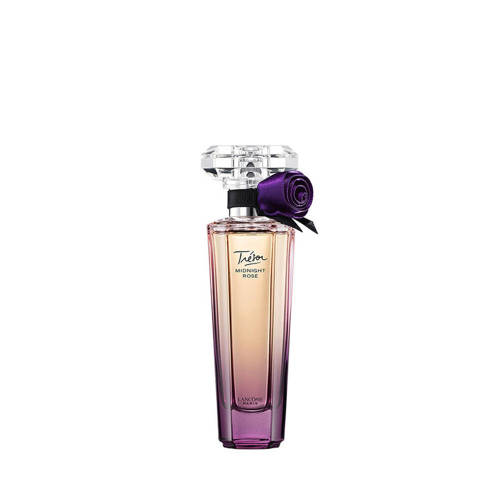 Refect Beauty Lancome Tresor Midnight Rose perfume bottle with a purple rose accent and gradient glass design.