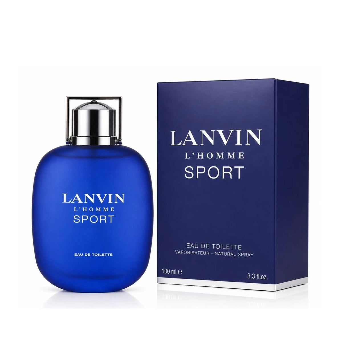 Refect Beauty Lanvin L'Homme Sport eau de toilette in a blue glass bottle with matching box for men