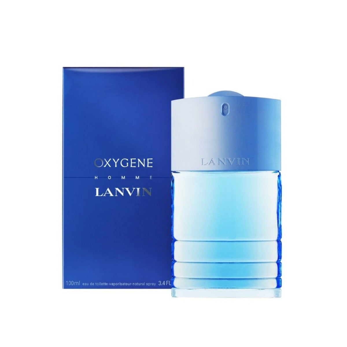 Refect Beauty Lanvin Oxygene Homme Eau de Toilette in a blue glass bottle with matching box, 100ml woody fragrance.