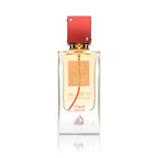 Refect Beauty Lattafa Ana Abiyedh Rouge Eau de Parfum in a clear glass bottle with a distinctive red cap.