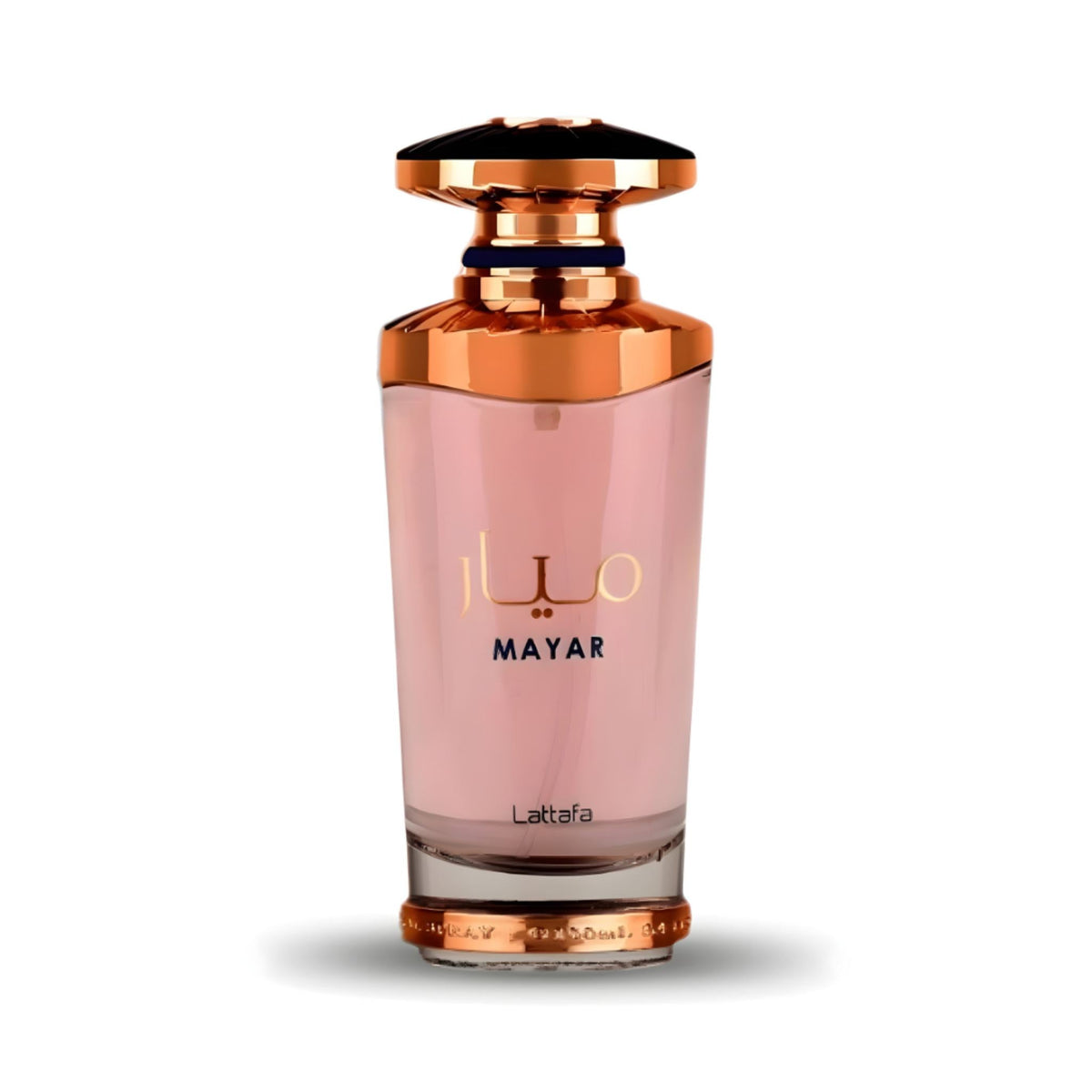 Refect Beauty Lattafa Mayar Eau de Parfum in a sleek glass bottle with rose gold accents and floral fruity scent