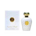 Refect Beauty Lattafa Opulent Musk Eau de Parfum bottle and white gift box with gold accents and floral musk scent