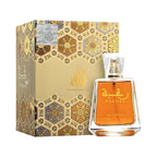 Refect Beauty Lattafa Raghba Eau de Parfum bottle with gold hexagonal patterned box, a warm unisex oriental fragrance.