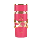 Refect Beauty Lattafa Yara Candy Eau de Parfum in a vibrant pink bottle with gold accents and a circular label.