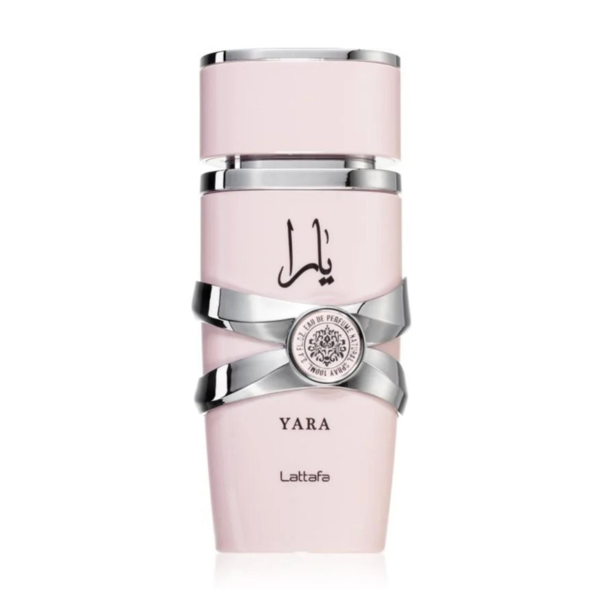Refect Beauty Lattafa Yara Eau de Parfum in a sleek light pink bottle with silver accents and elegant branding.