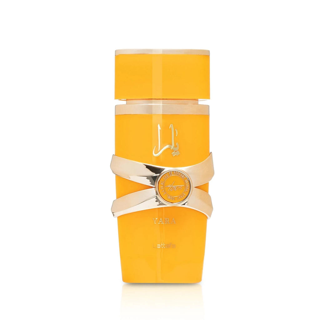 Refect Beauty Lattafa Yara Tous Eau de Parfum in a vibrant yellow bottle with gold accents and tropical scent profile