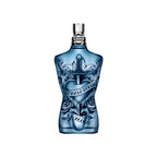 Refect Beauty Jean Paul Gaultier Le Male Lover Eau de Parfum in a blue torso-shaped bottle with tattoo-style graphics.