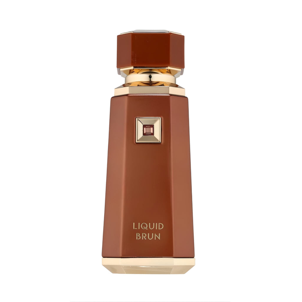 Refect Beauty French Avenue Liquid Brun eau de parfum in a sleek brown bottle with gold accents and a geometric cap.