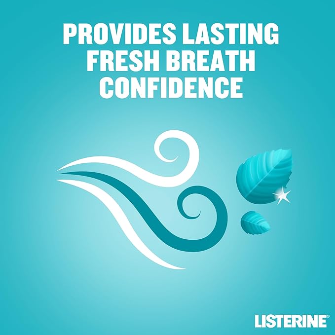 Refect Beauty graphic for Listerine Cool Mint mouthwash featuring stylized mint leaves and fresh air swirls