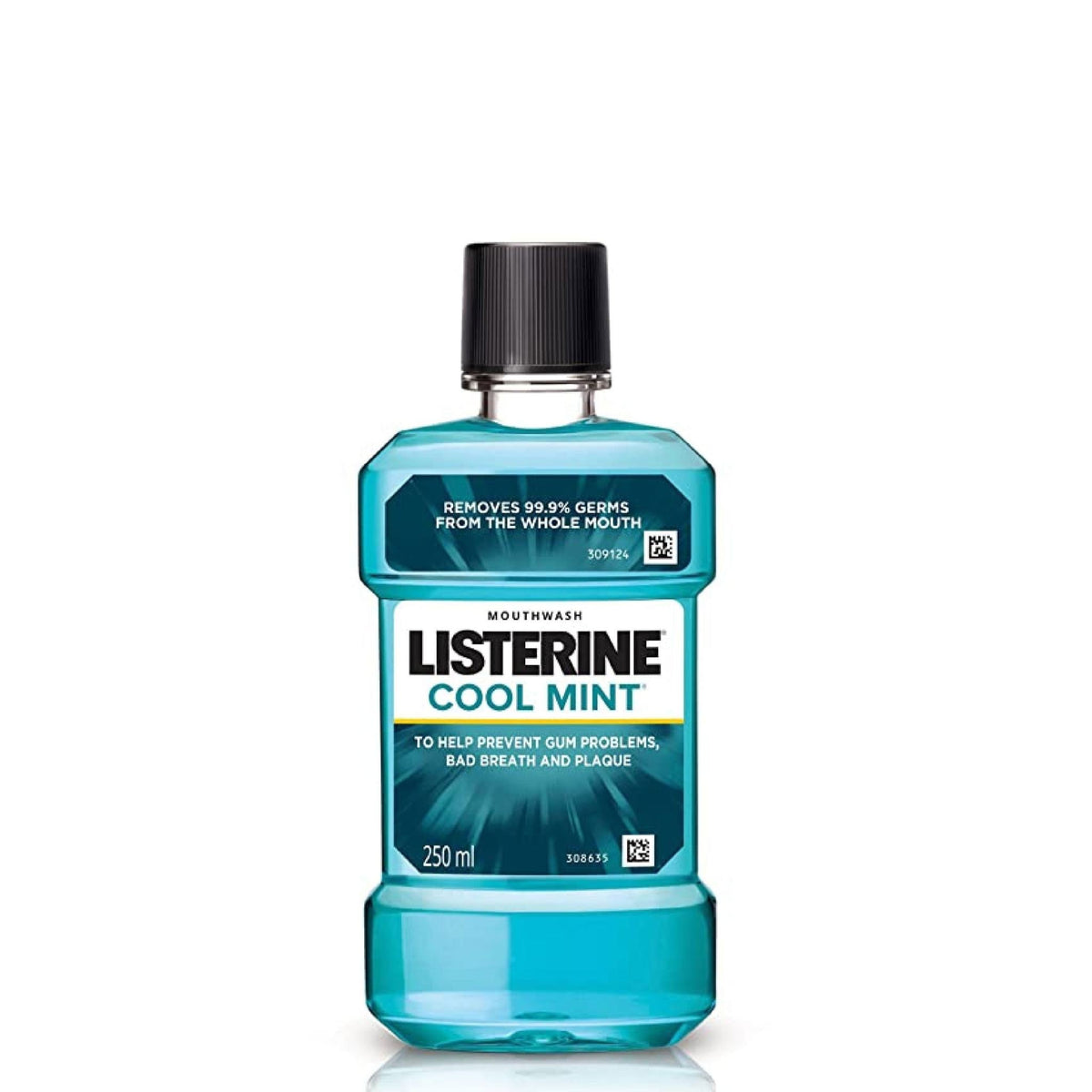 Refect Beauty Listerine Cool Mint Milder Taste mouthwash in a 250ml clear plastic bottle with a black cap.