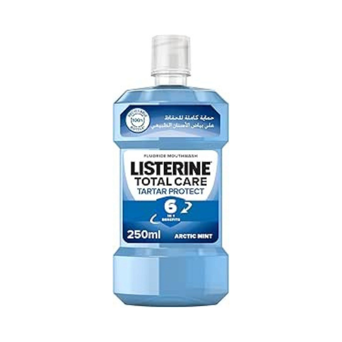 Refect Beauty Listerine Total Care Tartar Protect Arctic Mint mouthwash in a 250ml blue plastic bottle