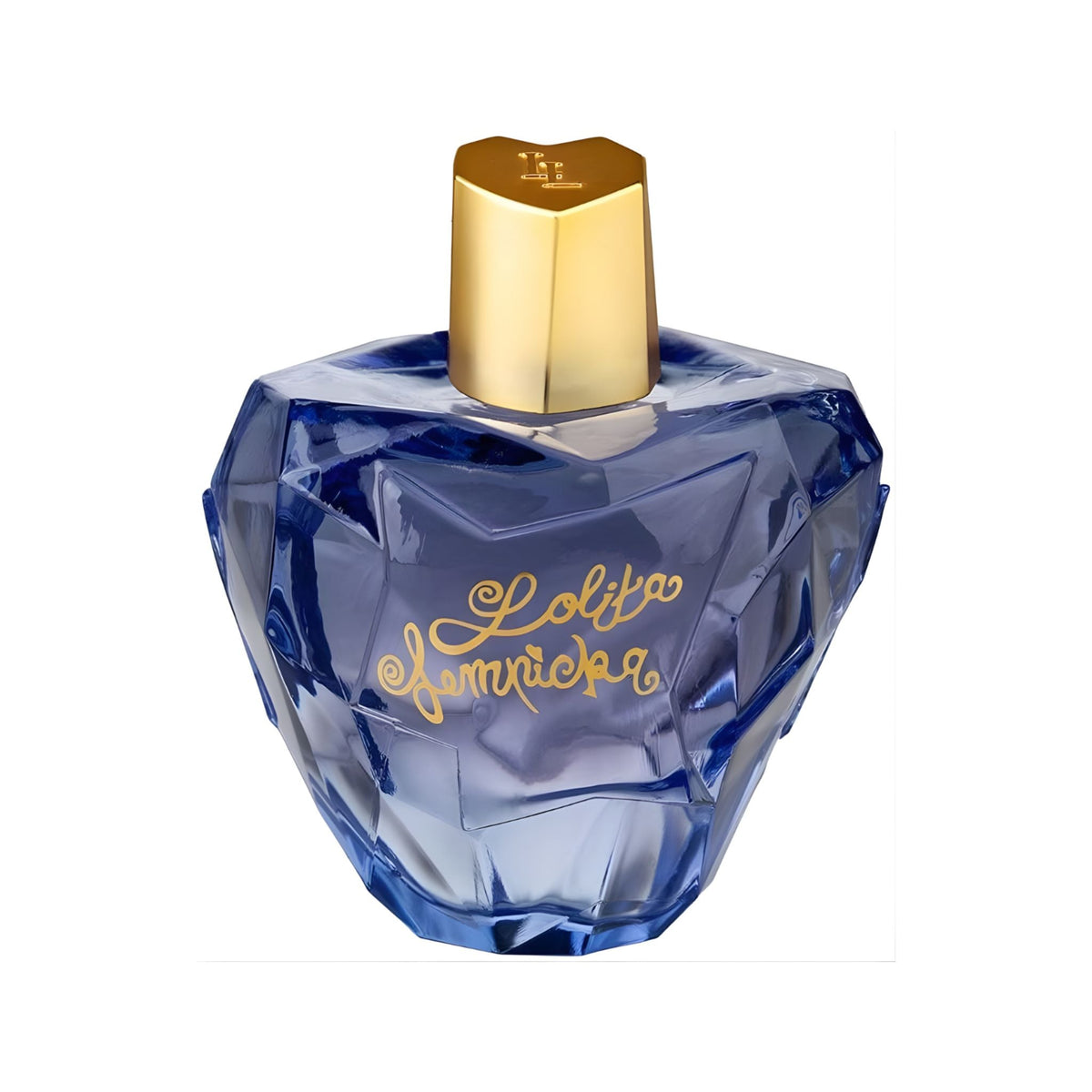 Refect Beauty Lolita Lempicka Mon Premier Eau de Parfum in an iconic faceted blue apple-shaped bottle with gold cap.