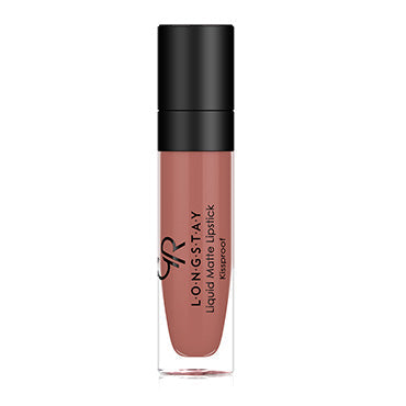Refect Beauty Golden Rose Longstay liquid matte lipstick in a dusty rose shade with a black cap and clear tube. 16