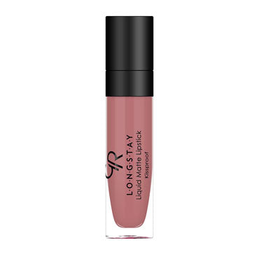 Refect Beauty Golden Rose Longstay liquid matte lipstick in a dusty rose shade with a black cap and clear tube. 34