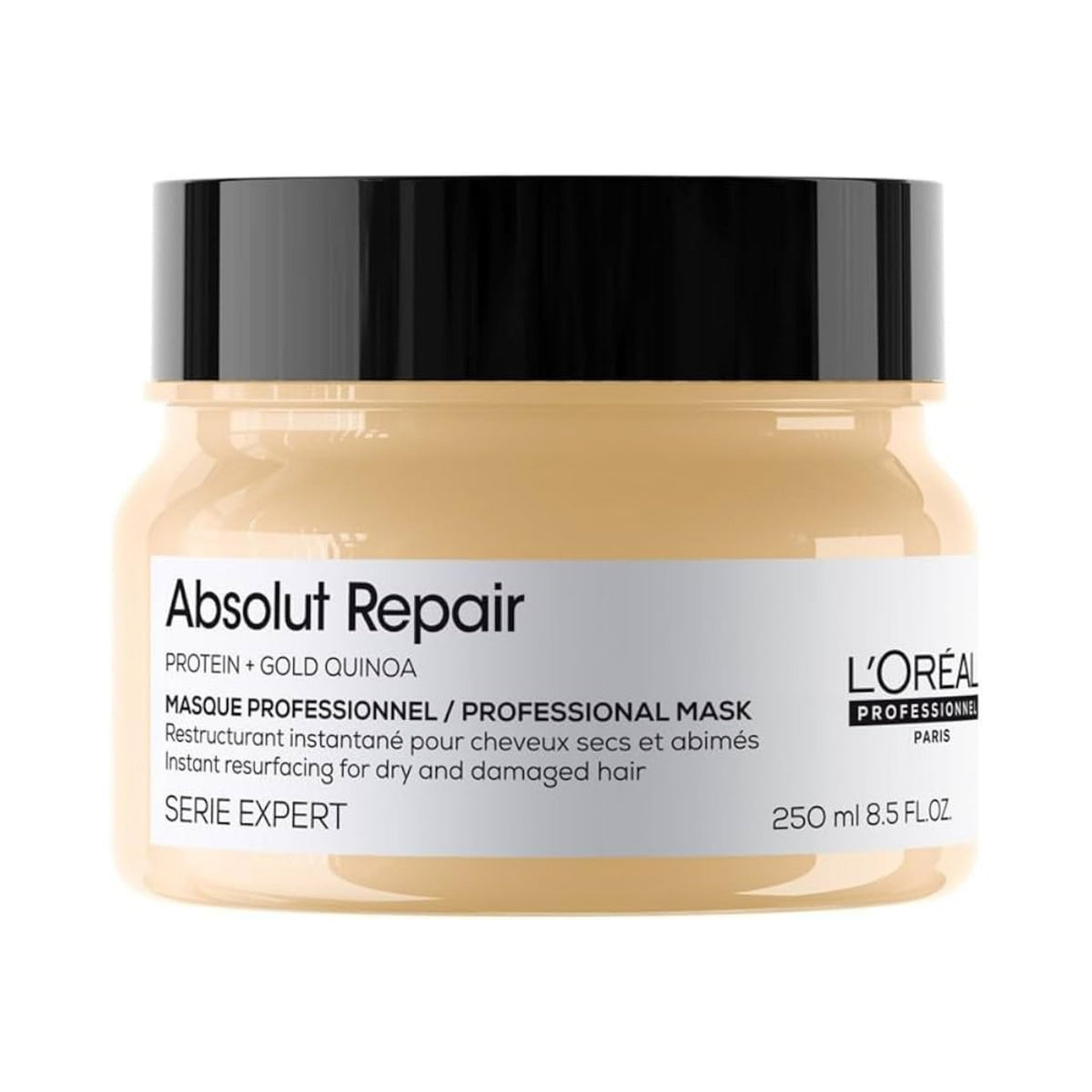 Refect Beauty L'Oréal Professionnel Serie Expert Absolut Repair hair mask in a 250ml beige jar with a black lid.