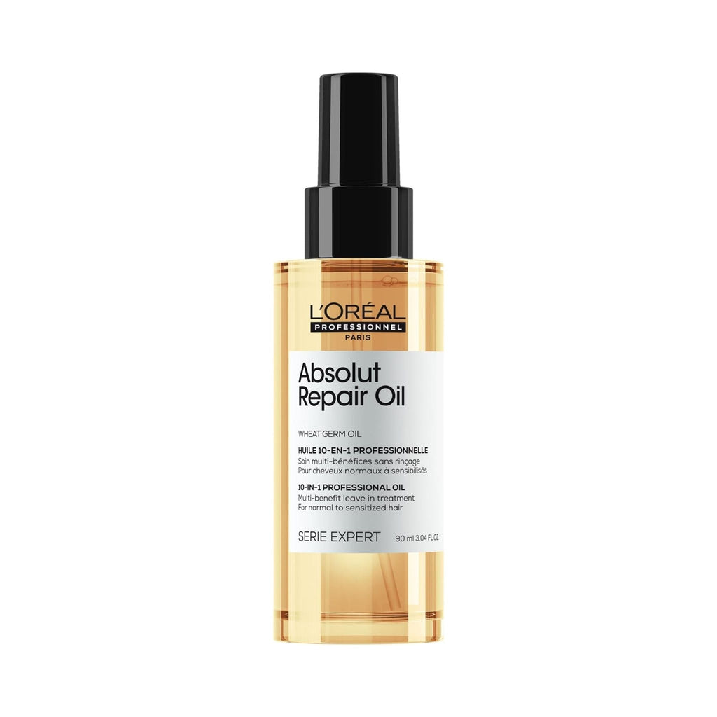 Refect Beauty L'Oréal Professionnel Absolut Repair hair oil bottle with a black pump dispenser for damaged hair