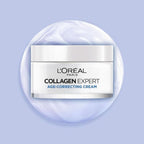 Refect Beauty L'Oréal Collagen Expert moisture-filling cream in a white jar against a soft lavender swirl background.