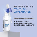 Refect Beauty L'Oréal Collagen Expert serum bottle with dropper against a light purple background with text benefits
