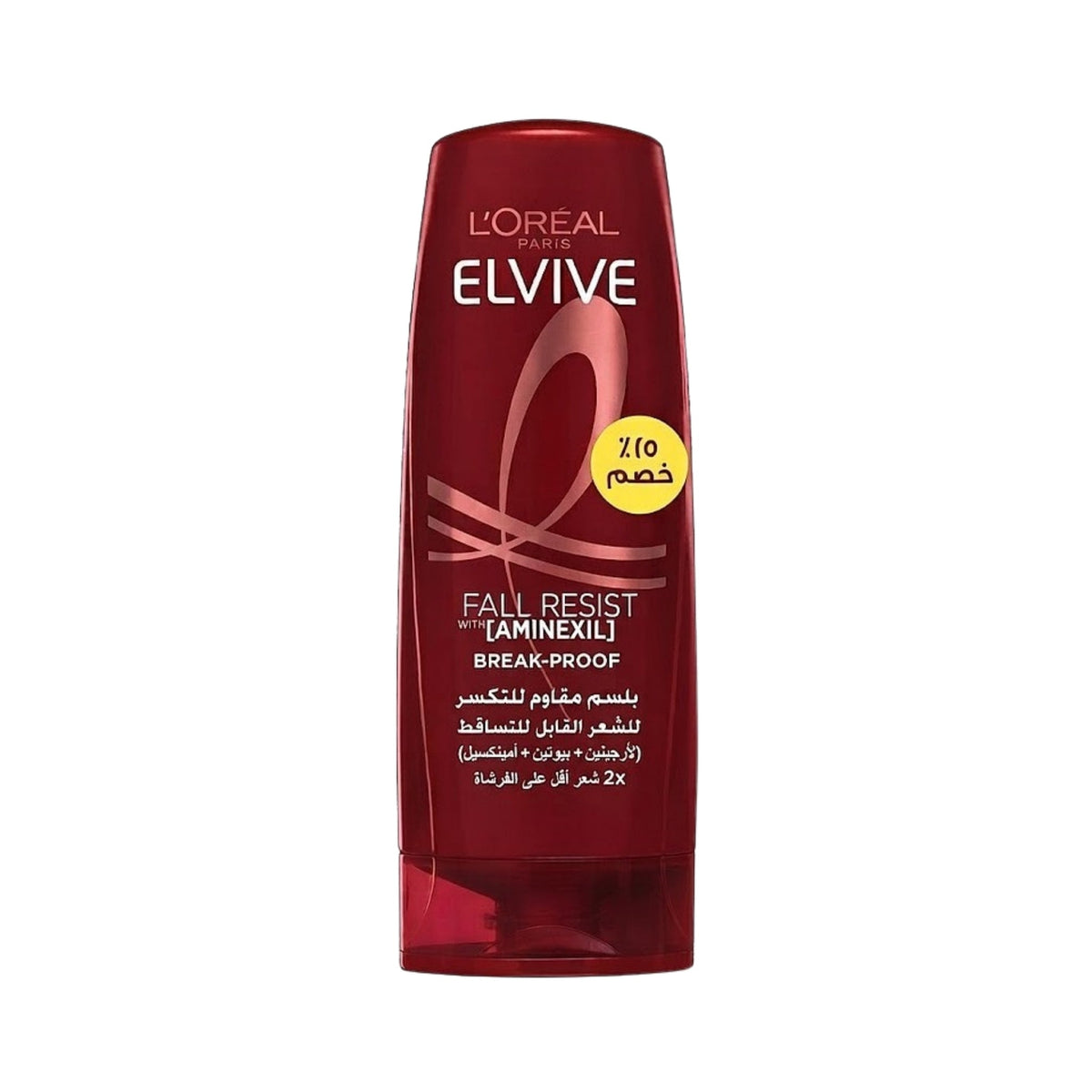 Refect Beauty L'Oréal Paris Elvive Full Resist Anti-Breakage Conditioner in a red bottle for strengthening hair.