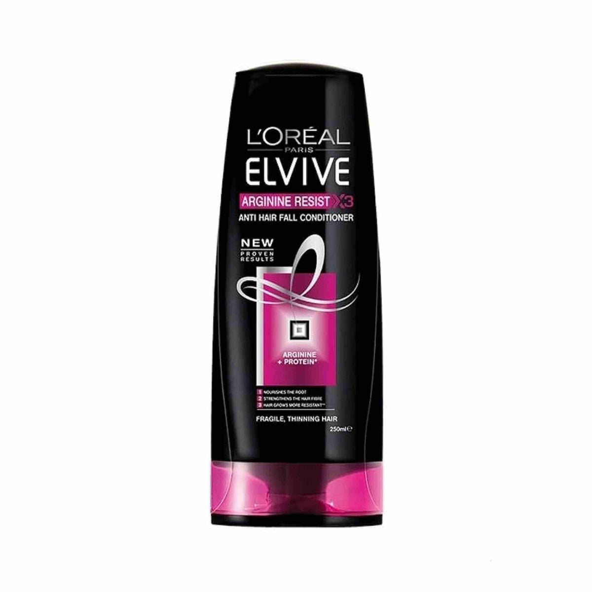 Refect Beauty L'Oreal Paris Elvive Arginine Resist X3 anti-hair fall conditioner bottle for fragile, thinning hair.