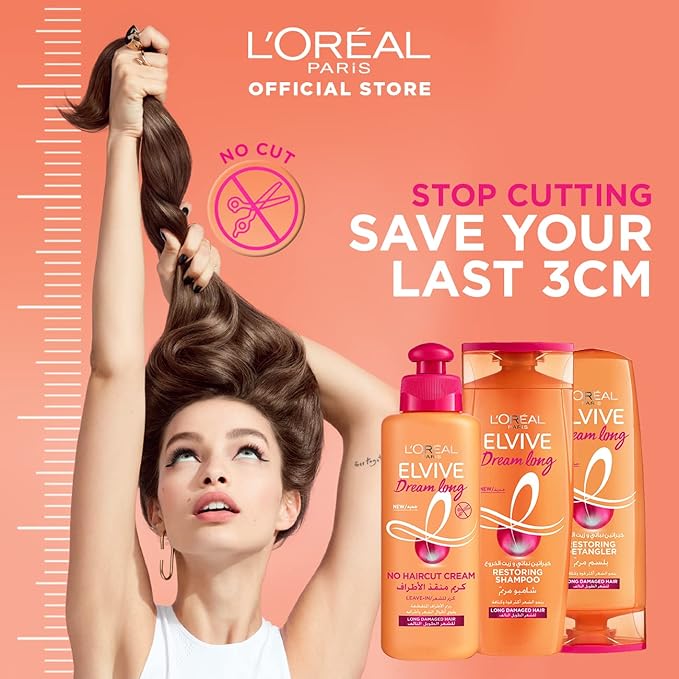 Refect Beauty L'Oreal Paris Elvive Dream Long hair care products featuring restoring shampoo and leave-in cream