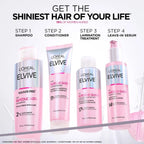 Refect Beauty L'Oréal Paris Elvive Glycolic Gloss hair care range including shampoo, conditioner, and leave-in serum.