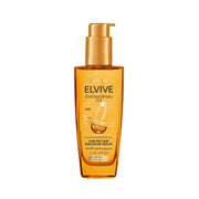 Refect Beauty L'Oréal Paris Elvive Extraordinary Oil hair serum in a clear amber bottle with a gold pump dispenser.
