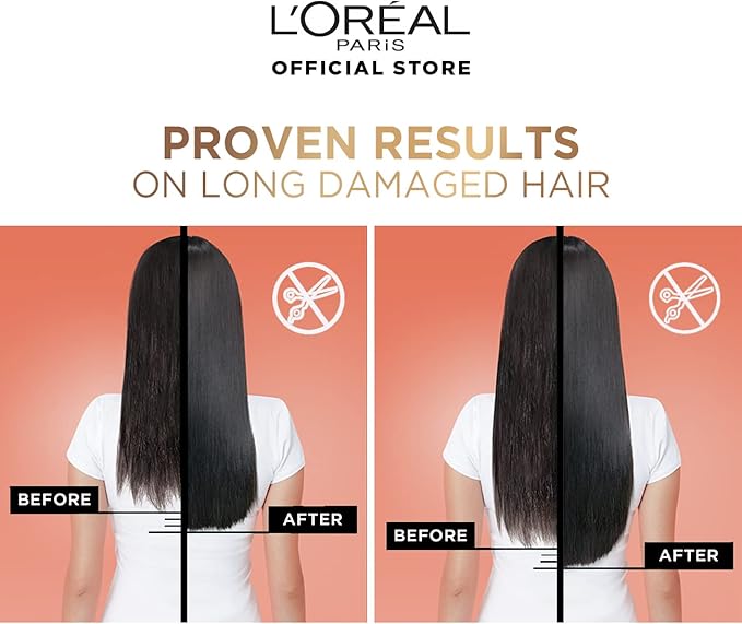 Refect Beauty L'Oreal Paris Elvive Dream Long shampoo results showing before and after comparison on damaged hair