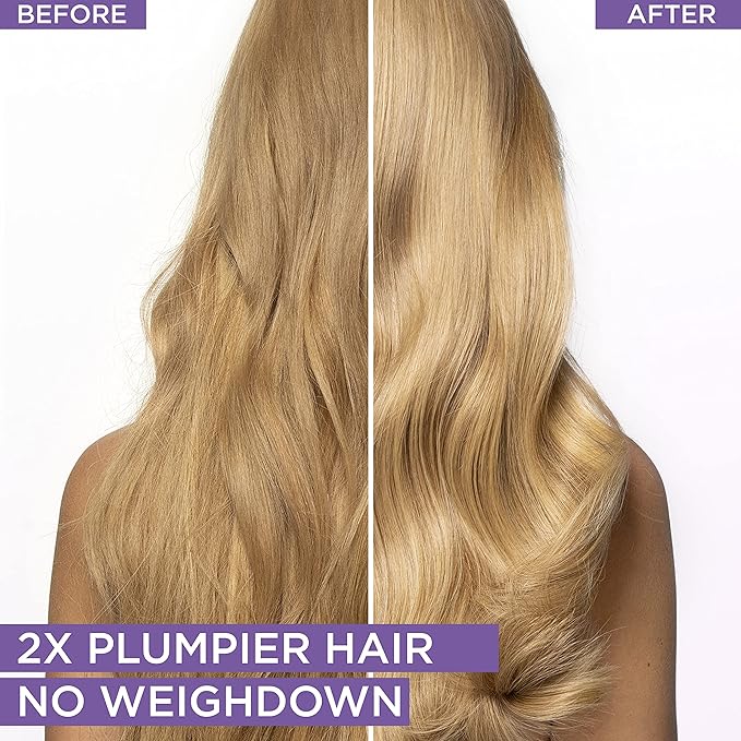 Refect Beauty L'Oreal Paris Elvive Hyaluron Moisture shampoo before and after comparison showing fuller blonde hair