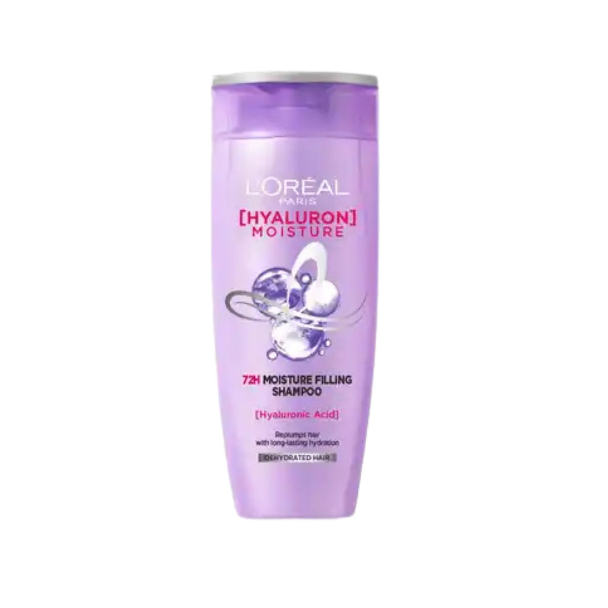 Refect Beauty L'Oréal Paris Elvive Hyaluron Moisture 72H shampoo bottle in purple packaging for dehydrated hair