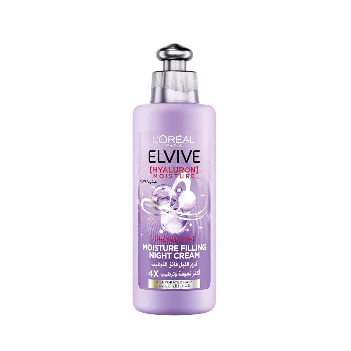 Refect Beauty L'Oréal Paris Elvive Hyaluron Moisture Filling Night Cream in a purple bottle for dry hair hydration.