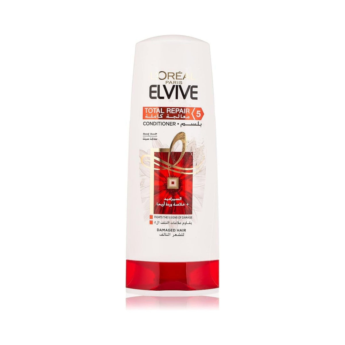 Refect Beauty L'Oreal Paris Elvive Total Repair 5 conditioner bottle for damaged hair with red and white packaging