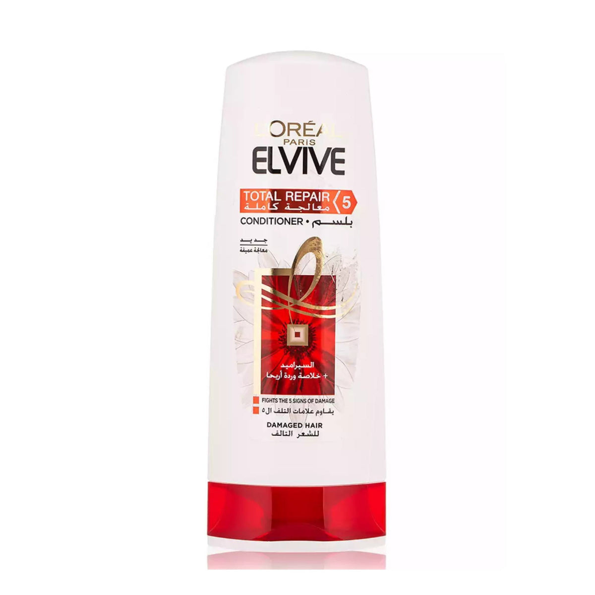 Refect Beauty L'Oreal Paris Elvive Total Repair 5 conditioner bottle for damaged hair with Pro-Keratin and Ceramide.
