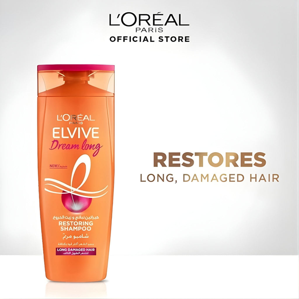 Refect Beauty L'Oreal Paris Elvive Dream Long Restoring Shampoo bottle for long damaged hair with castor oil