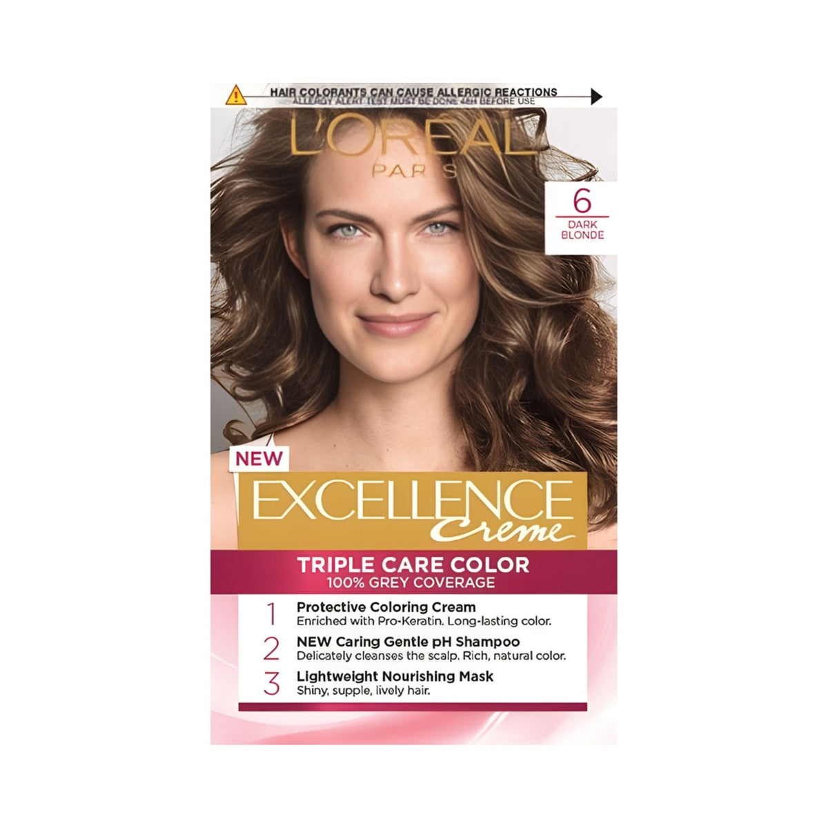 Refect Beauty L'Oreal Paris Excellence Cream permanent hair color box in shade 6 Dark Blonde with model image