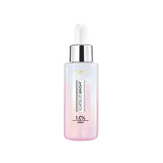 Refect Beauty L'Oreal Paris Glycolic Bright face serum in a gradient pink and white glass bottle with a dropper cap.