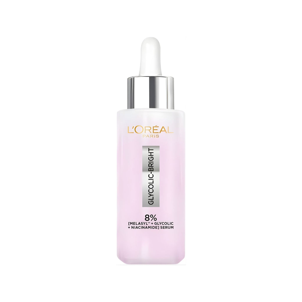 Refect Beauty L'Oreal Paris Glycolic Bright face serum bottle with dropper for radiant and even skin tone