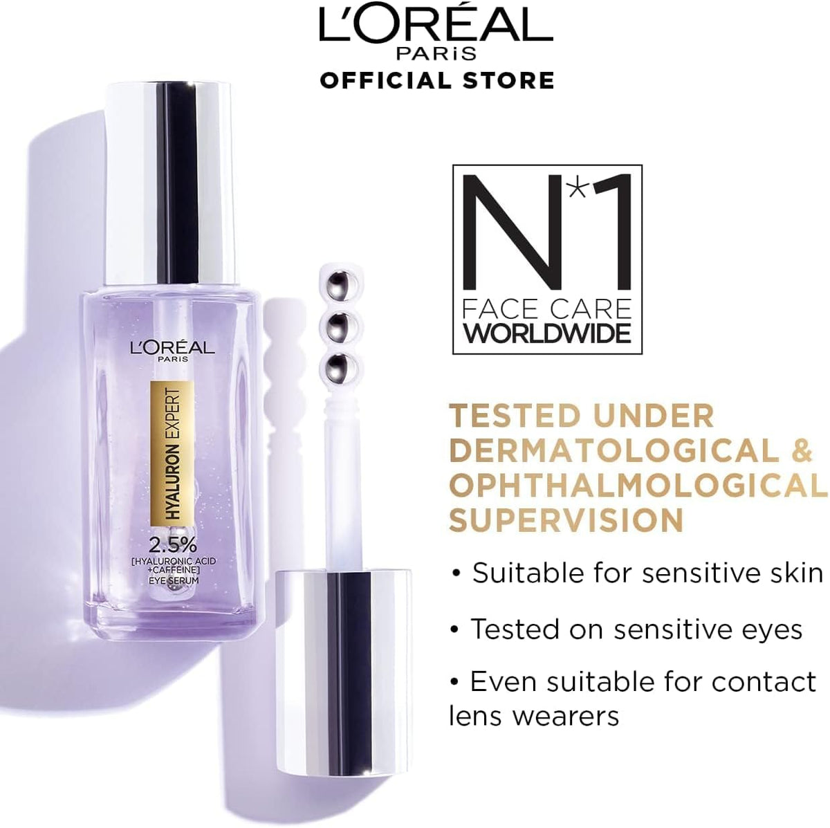 Refect Beauty L'Oreal Paris Hyaluron Expert Eye Serum with triple roller applicator for hydrating and depuffing eyes