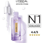Refect Beauty L'Oréal Paris Hyaluron Expert 1.5% Hyaluronic Acid serum in a purple glass bottle with dropper.
