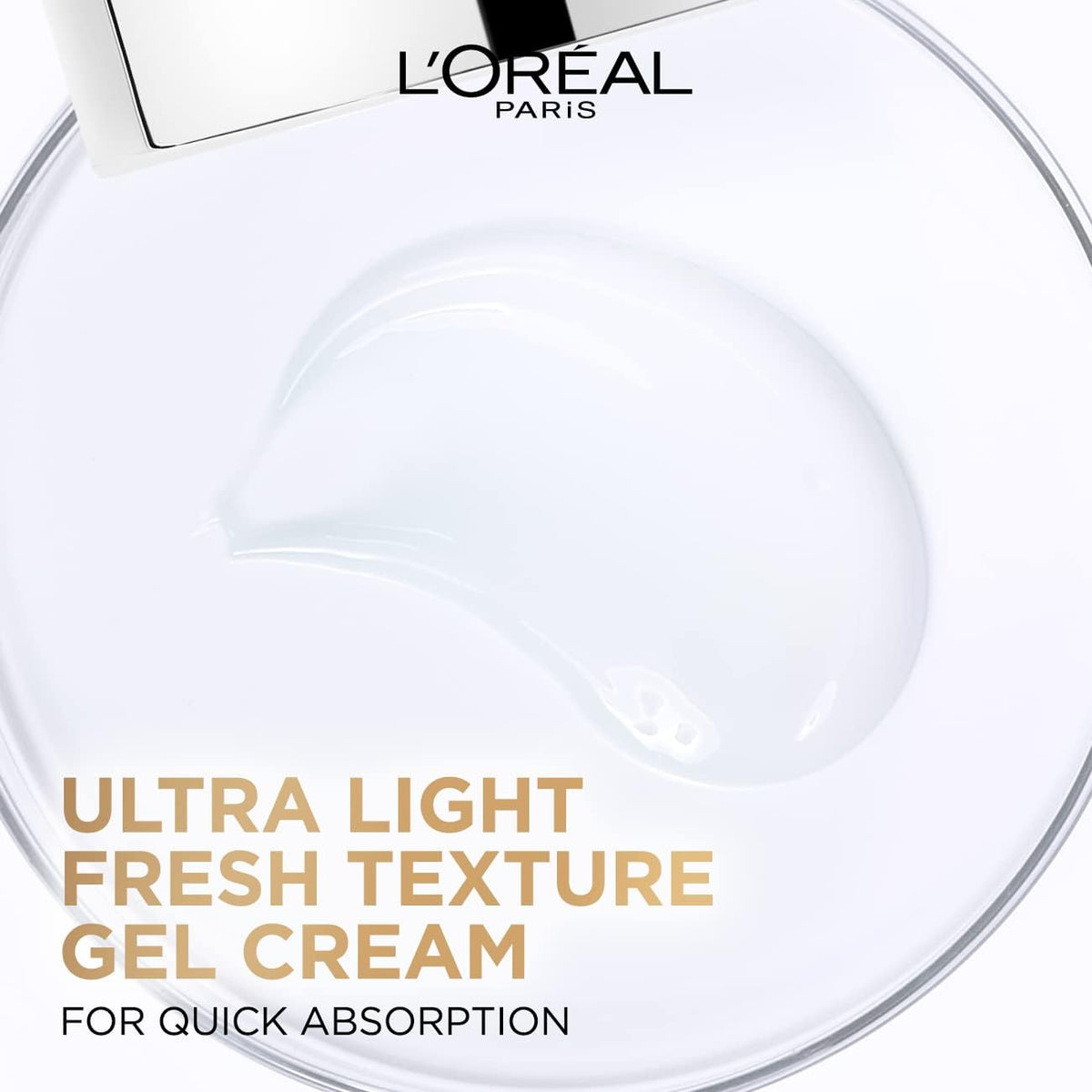 Refect Beauty L'Oreal Paris Hyaluron Expert gel cream texture showing a clear, lightweight formula for oily skin.