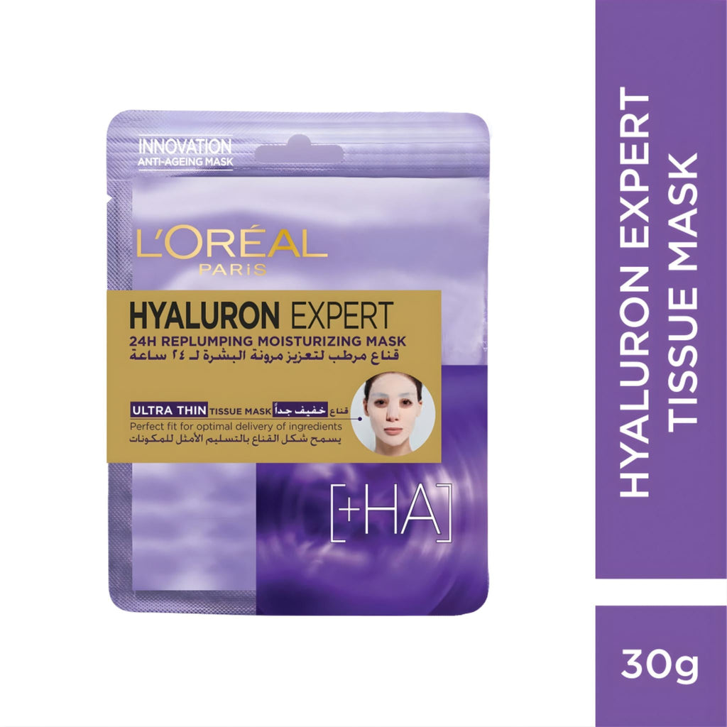Refect Beauty L'oreal Hyaluron Expert 24H Replumping Moisturizing Tissue Mask in purple packaging